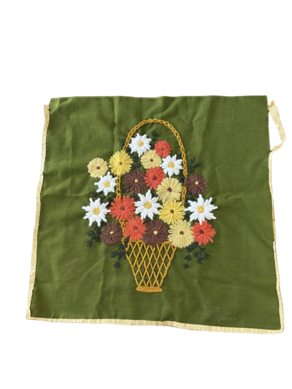 Handmade Home Decor One Size Green Multicolor Embroidered Flower Basket